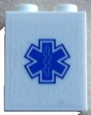 LEGO part Brick 1 x 2 x 2 with Inside Stud Holder with Blue EMT Star of Life on Transparent Background Pattern (Sticker) - Set 60023 (3245cpb020)