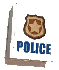 LEGO part Stein 1 x 2 x 2 avec support de tenon intérieur avec motif insigne bleu 'POLICE', or et cuivre (Autocollant) - Ensemble 60139 3245cpb108