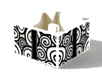 LEGO part Container, Box 2 x 2 x 1 - Top Opening with Flat Inner Bottom with Black Spirals and Gift Wrap Ribbon Pattern 35700pb03