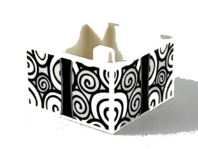 LEGO part Container, Box 2 x 2 x 1 - Top Opening with Flat Inner Bottom with Black Spirals and Gift Wrap Ribbon Pattern (35700pb03)