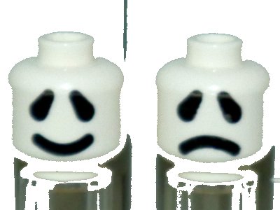LEGO part Minifigure, Head Dual Sided Ghost Large Black Eyes, Thick Smile / Frown Pattern - Hollow Stud (3626pb2617)