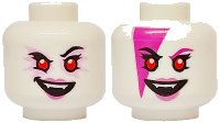 LEGO part Minifigure, Head Dual Sided Alien Female Black Eyebrows, Bright Pink Eye Shadow, Dark Pink Lips, Open Mouth Smile with Fangs / Magenta Face Paint Triangle and Eyebrow Pattern - Vented Stud 3626pb3530