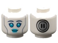 LEGO part Minifigure, Head Alien Female Dark Blue Eyebrows, Medium Azure Eyes and Lips, Sand Blue Cheek Lines, Silver Circle Power Socket on Back Pattern - Vented Stud 3626pb3584