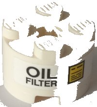 LEGO part Brick, Round 2 x 2 with Axle Hole with 'OIL FILTER' and Yellow Sign Pattern (Sticker) - Set 42082 3941pb23