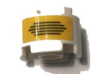 LEGO onderdeel Brick, Round 2 x 2 with Axle Hole with Black Lines on Yellow Background Pattern (Sticker) - Set 10274 3941pb37