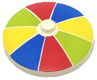 LEGO part Dish 4 x 4 Inverted (Radar) with Solid Stud with Red, Blue, Yellow, and Lime Stripes Pattern 3960pb043
