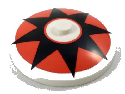 LEGO part Dish 4 x 4 Inverted (Radar) with Solid Stud with Black 8 Point Star on Red Circle Pattern (3960pb046)