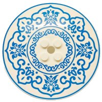 LEGO part Dish 8 x 8 Inverted (Radar) - Solid Studs with Blue Flower Petals, Dots and Circle Border Pattern 3961pb17