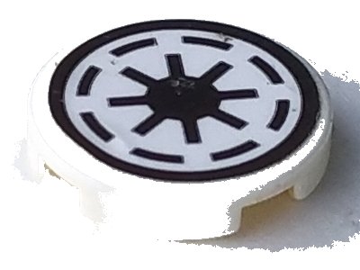 LEGO part Tile, Round 2 x 2 with SW Republic Logo, Black Border, Thick Gaps Pattern (Sticker) - Sets 7676 / 7751 / 8014 / 9498 / 10195 / 75021 (4150pb002b)