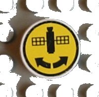 LEGO part Tile, Round 2 x 2 with Satellite and Two Arrows Pattern (Sticker) - Set 8480 4150pb012