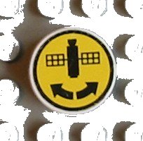 LEGO part Tile, Round 2 x 2 with Satellite and Two Arrows Pattern (Sticker) - Set 8480 (4150pb012)