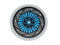 LEGO part Tile, Round 2 x 2 with Medium Azure and Gray Aperture Pattern (Sticker) - Set 70003 4150pb128