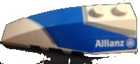 LEGO part Wedge 6 x 2 Left with Blue and Silver Wraparound Pattern, with Allianz Logo Pattern (Sticker) - Set 8374 41748pb060