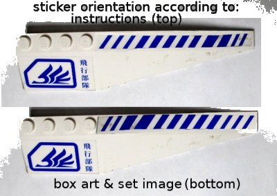 LEGO onderdeel Wedge 12 x 3 Right with Blue Hash Lines and Square with Cut Corner Pattern (Stickers) - Set 7700 (42060pb08)
