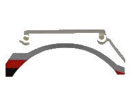 LEGO part Technic, Panel Car Mudguard Arched 13 x 2 x 5 Straight Top with Black, Red and Gray Stripes Pattern Model Front Left Side 42545pb001L