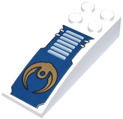 LEGO part Slope, Curved 6 x 2 with Gold Round Symbol and White Stripes on Dark Blue Background Pattern (Sticker) - Set 8103 (44126pb021)
