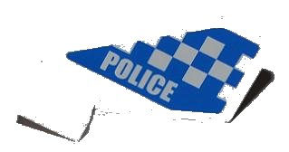 LEGO part Tail Shuttle, Small with 'POLICE' and Blue and White Checkered Pattern on Both Sides (Stickers) - Set 4440 (44661pb018)