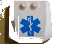 LEGO onderdeel Wedge 4 x 4 x 2/3 Triple Curved with EMT Star of Life Pattern (Sticker) - Set 7902 45677pb031