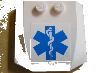 LEGO onderdeel Wedge 4 x 4 x 2/3 Triple Curved with EMT Star of Life Pattern (Sticker) - Set 7902 (45677pb031)