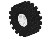 Wheel 8mm D. x 6mm with Black Tire 21mm D. x 9mm Offset Tread Medium (4624 / 4084) in weiß, LEGO Teilenummer 4624c03
