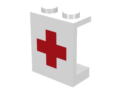 LEGO part Panel 1 x 2 x 2 - Solid Studs with Red Cross Pattern (4864ap02)