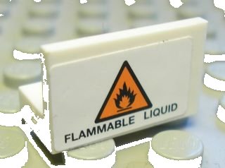 LEGO part Panel 1 x 2 x 1 with 'FLAMMABLE LIQUID' and Orange Warning Triangle Pattern (Sticker) - Set 8147 (4865pb033)