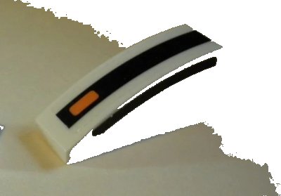 LEGO onderdeel Slope, Curved 3 x 1 with Black Lines and Small Orange Rectangle Pattern Model Left Side (Stickers) - Set 75895 (50950pb127L)