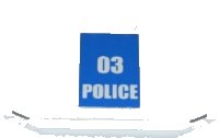 LEGO part Wedge 4 x 6 x 2/3 Triple Curved with White '03 POLICE' on Blue Background Pattern (Sticker) - Set 7286 52031pb031