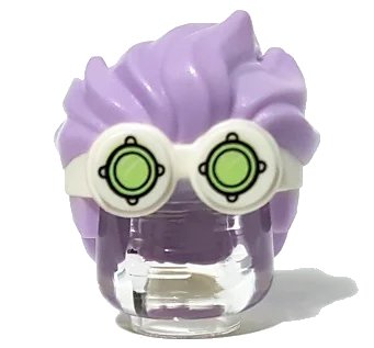 LEGO part Minifigure, Hair Combo, Goggles with Lime Lenses Pattern and Lavender Spiked Top Hair (56298pb01)