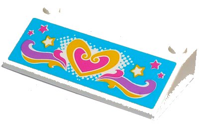 LEGO part Slope 33 3 x 6 without Inner Walls with Dark Pink and Yellow Heart and Stars and Waves on Medium Azure Background Pattern (Sticker) - Set 41015 (58181pb08)
