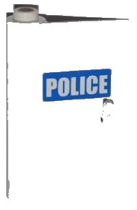 LEGO part Door 1 x 3 x 4 Left - Open Between Top and Bottom Hinge with White 'POLICE' on Blue Background Pattern (Sticker) - Set 7286 58381pb04