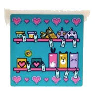 LEGO part Panel 1 x 6 x 5 with Shelves, Cell Phones, Game Controllers, Price Tags and Dark Pink Hearts on Medium Azure Background Pattern (Sticker) - Set 41450 59349pb315