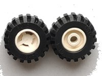 LEGO part Wheel 11mm D. x 12mm, Hole Round for Wheels Holder Pin with Black Tire 21mm D. x 12mm - Offset Tread Small Wide (6014a / 6015) 6014ac01