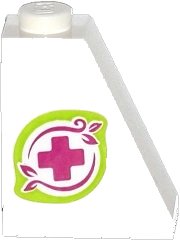LEGO part Slope 65 2 x 1 x 2 with Magenta Cross and Leaves in Lime Border Pattern Model Right Side (Sticker) - Set 41036 (60481pb003R)