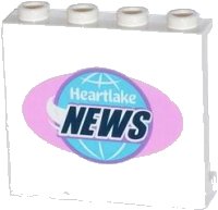 LEGO part Panel 1 x 4 x 3 with Side Supports - Hollow Studs with Globe with 'Heartlake NEWS' Pattern (Sticker) - Set 41056 60581pb032