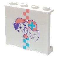 LEGO part Panel 1 x 4 x 3 with Side Supports - Hollow Studs with Dog, Cat, and Coral and Medium Azure Checkered Stripe, Heart, and Hospital Cross Pattern 60581pb215