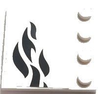 LEGO part Tile, Modified 4 x 4 with Studs on Edge with Black Flames Pattern Model Right Side (Sticker) - Set 70615 6179pb159R