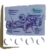 LEGO part Tile, Modified 4 x 4 with Studs on Edge with Dark Purple and Light Aqua Go-Kart, Driver, Writing Scribble and Heart Pattern (Sticker) - Set 41351 6179pb193