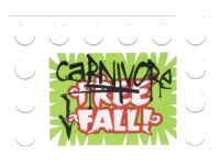 LEGO part Tile, Modified 4 x 6 with Studs on Edges with Black 'CaRNIVORe' Graffiti over Red and White 'FREE FALL!' Pattern (Sticker) - Set 76035 6180pb093