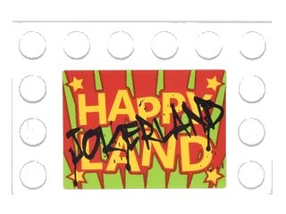 LEGO onderdeel Tile, Modified 4 x 6 with Studs on Edges with Black 'JOKERLAND' Graffiti over Yellow 'HAPPY LAND' Pattern (Sticker) - Set 76035 (6180pb094)