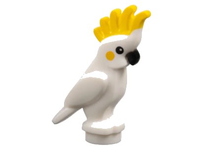 LEGO onderdeel Bird, Parrot Cockatoo with Yellow Crest and Cheeks, Black Eyes and Beak Pattern (6333pb01)