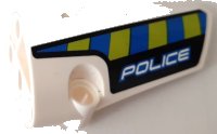 LEGO part Technic, Panel Fairing # 4 Small Smooth Long, Side B with Blue and Lime Diagonal Stripes and 'POLICE' Pattern (Sticker) - Set 42091 64391pb079
