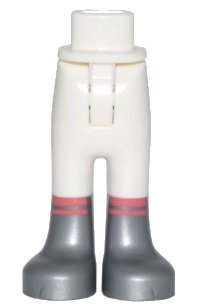 LEGO part Mini Doll Hips and Trousers with Back Pockets with Molded Flat Silver Lower Legs / Boots and Printed Coral Stripes Pattern - Thin Hinge 67072c00pb003
