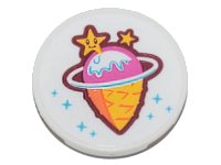 LEGO part Tile, Round 3 x 3 with Ice Cream Cone, Orbit, Stars and Sparkles (Ice Planet Ice Cream Shop Logo) Pattern (Sticker) - Set 71741 67095pb007