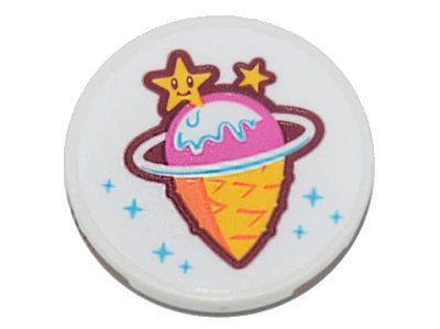LEGO onderdeel Tile, Round 3 x 3 with Ice Cream Cone, Orbit, Stars and Sparkles (Ice Planet Ice Cream Shop Logo) Pattern (Sticker) - Set 71741 (67095pb007)