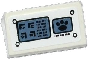 LEGO part Slope 30 1 x 2 x 2/3 with Control Panel with Rivets and Alien Characters and Paw Print on Screens Pattern (Sticker) - Set 70223 (85984pb088)
