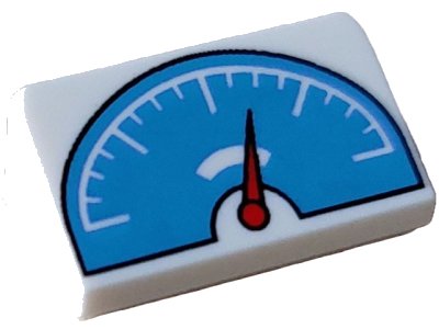 LEGO part Slope 30 1 x 2 x 2/3 with Dark Azure Weight Scale with Red Pointer Pattern (85984pb426)