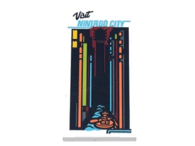 LEGO onderdeel Tile 2 x 4 with Poster 'Visit NINJAGO CITY', Streetscape and Minifigure Paddling on River Pattern (Sticker) - Set 71741 (87079pb0855)