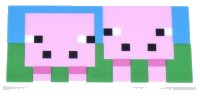 LEGO part Tile 2 x 4 with Pixelated Bright Pink Minecraft Pig and Baby Pig on Green Grass and Dark Azure Sky Background Pattern 87079pb1490