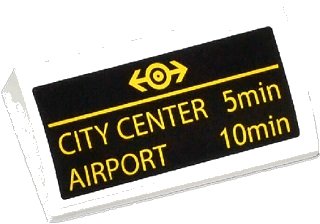 LEGO part Slope, Curved 2 x 4 x 2/3 with Bottom Tubes with Yellow Train Logo, 'CITY CENTER 5min' and 'AIRPORT 10min' Pattern (Sticker) - Set 60050 (88930pb046)